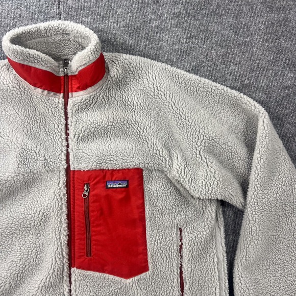 Patagonia Men's Large Retro-X Deep Pile Fleece Jacket Gray Red Pocket Trim 23055 - Picture 5 of 8